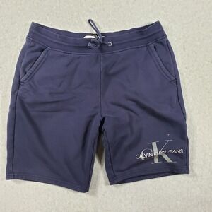 Calvin Klein Jeans Men's Large Navy Blue Logo Sweat Shorts‎ Drawstring Pockets